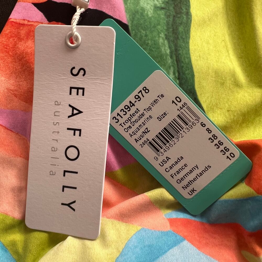 Seafolly Australia Multicolor Aquamarine Tropfest One Shoulder with Tie, US6 - Picture 10 of 11